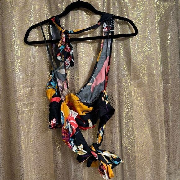 Free People Seraphina Cropped Halter Top Black Tropical Combo Small NWOT - Picture 3 of 9